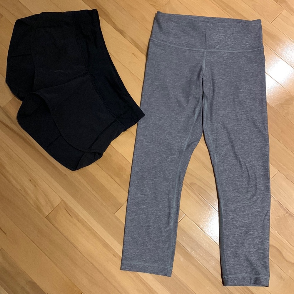 VEUC Lululemon Black Speed Up Shorts & Grey Wunder Crop Leggings Bundle - size 4